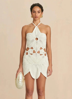 Vestido curto Usy em crochê Flower